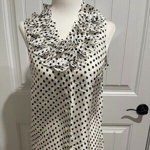 J Crew Petal Collar Black & White Polka Dot Blouse